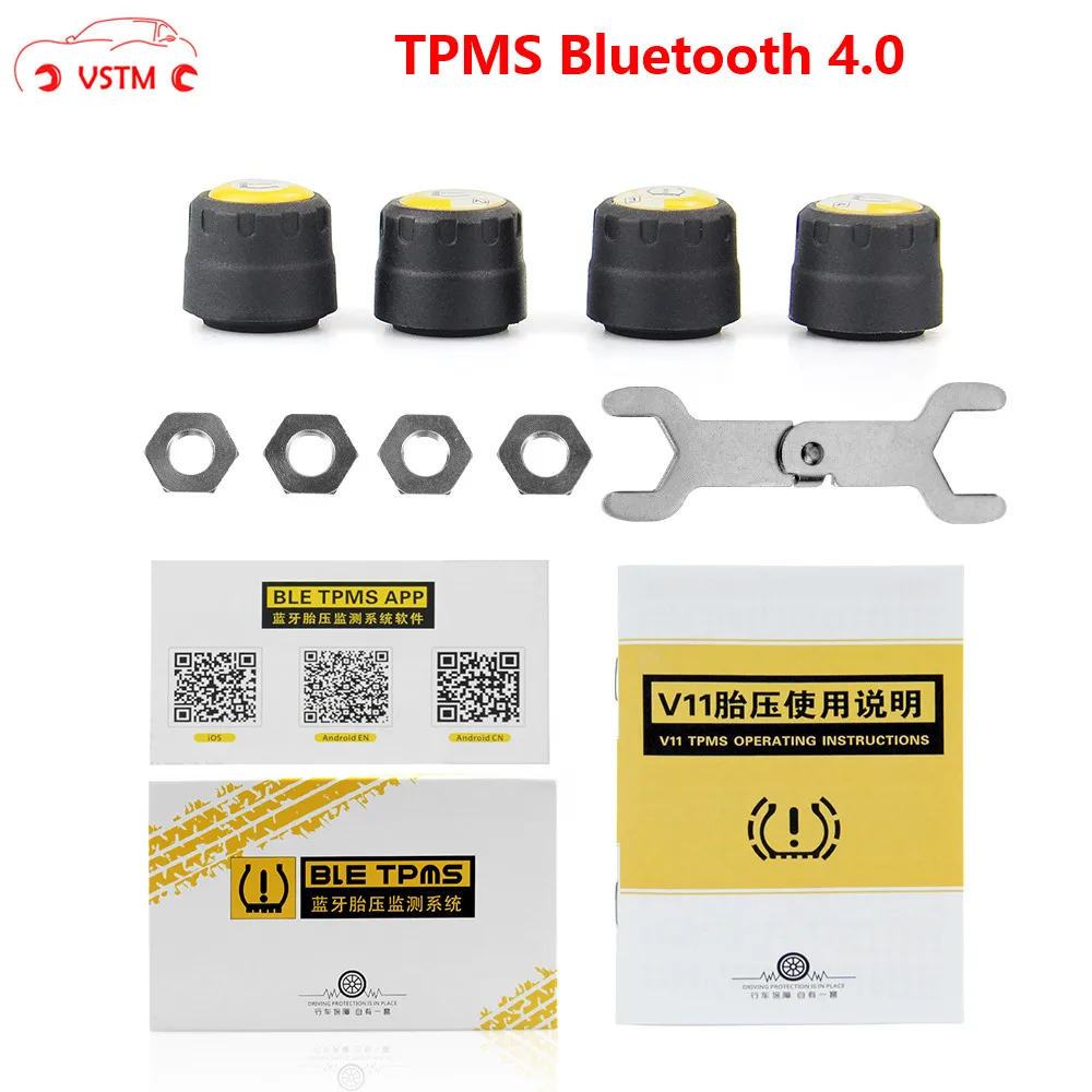 

TPMS Bluetooth 4.0/5.0 universal external tyre pressure sensor support Android & IOS phone Wireless 4 Sensors With APP