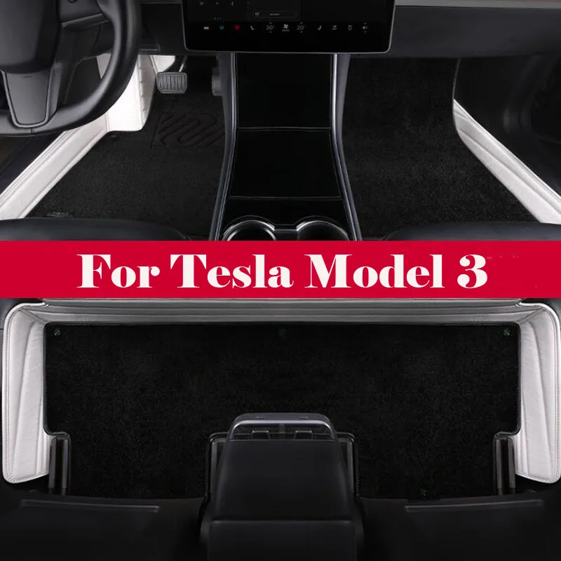 Full encirclement special surrounded white floor mat for Tesla Model 3 Interior dust-proof leather pad for Tesla Model Y Model S