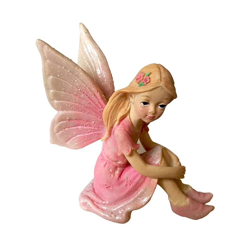 Miniature Fairy Elf Angel With Butterfly Wings Girl Mushroom Purple Pink Resin For Dollhouse Accessories