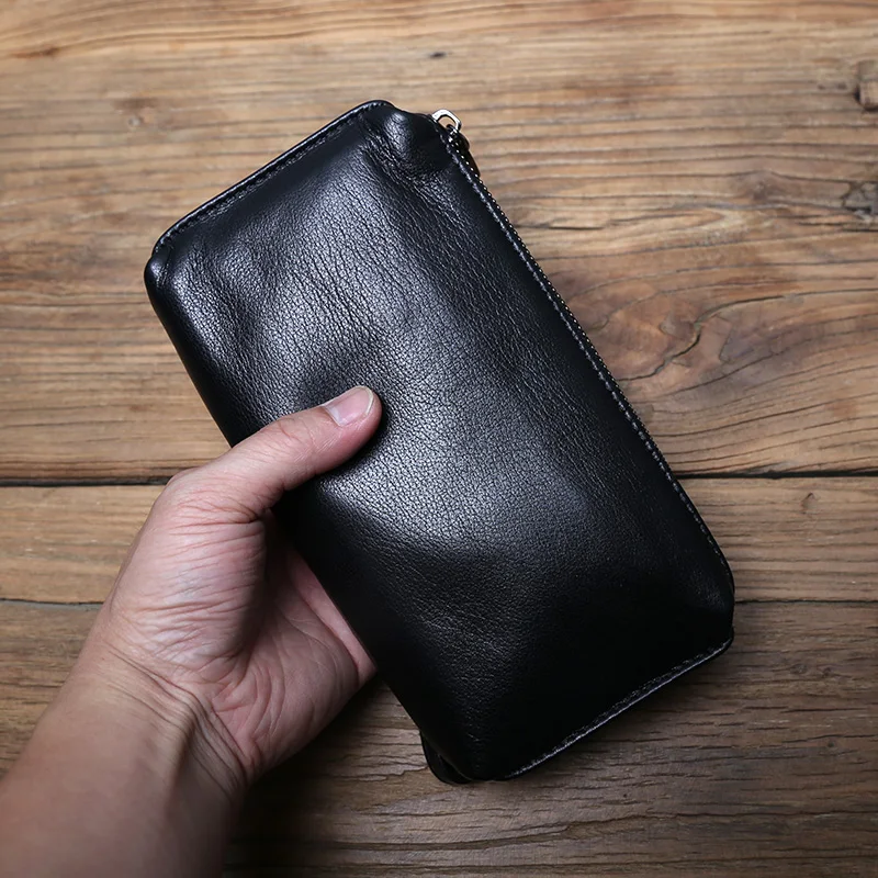 NZPJ männer Leder Lange Brieftasche Erste Schicht Rindsleder Zipper Clutch Tasche Retro Bank Karte Fall Weichem Leder Telefon Fall münze Fall – Detail 12