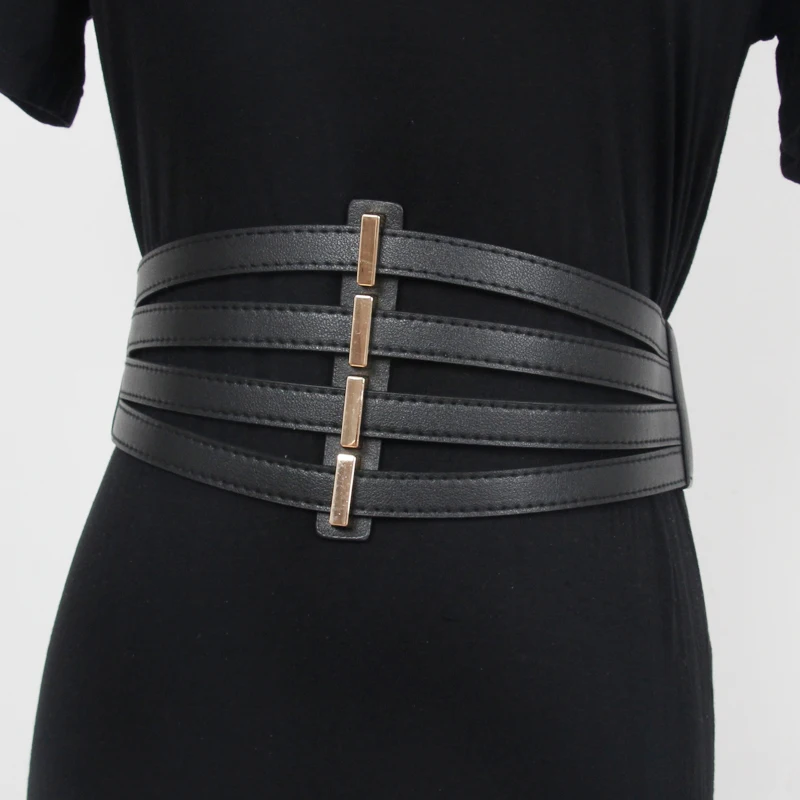 Women\'s Runway Fashion Elastic Hollow Out PU Leather Cummerbunds Female Dress Corsets Waistband Belts Decoration Wide Belt R740