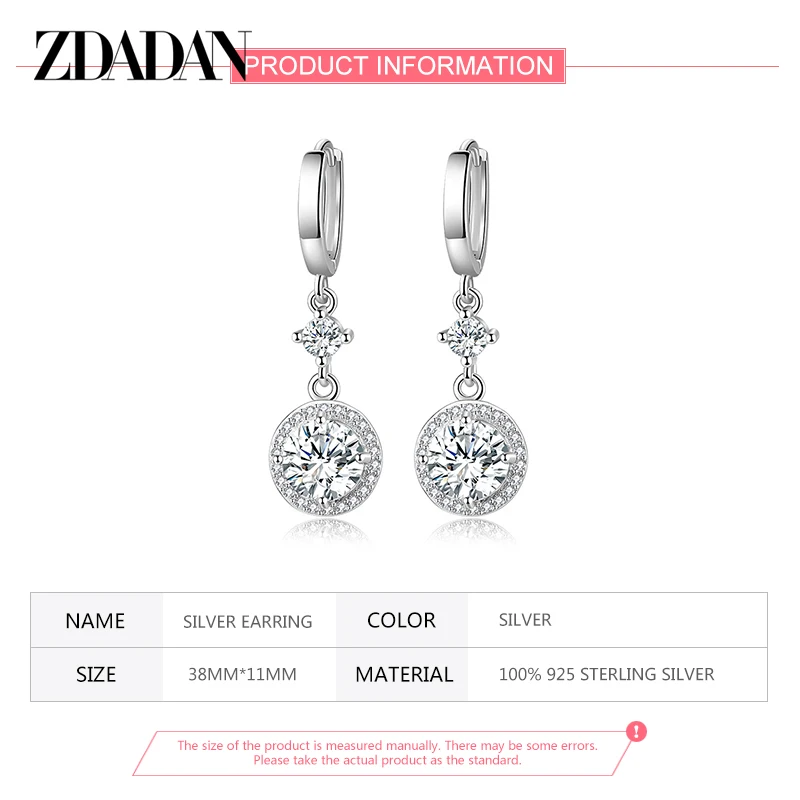 ZDADAN 925 Sterling Silver Geometric Blue Water Drop Earrings For Women Fashion Jewelry Wedding Gift