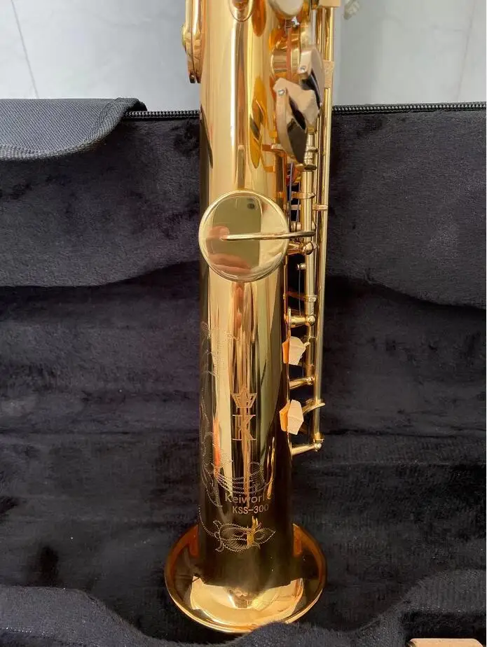 Keiworlks KSS-300 Woodwind B Flat Soprano Saxophone Brass Gold Lacquer Sax With Straight Curved Mouthpiece Saxofone