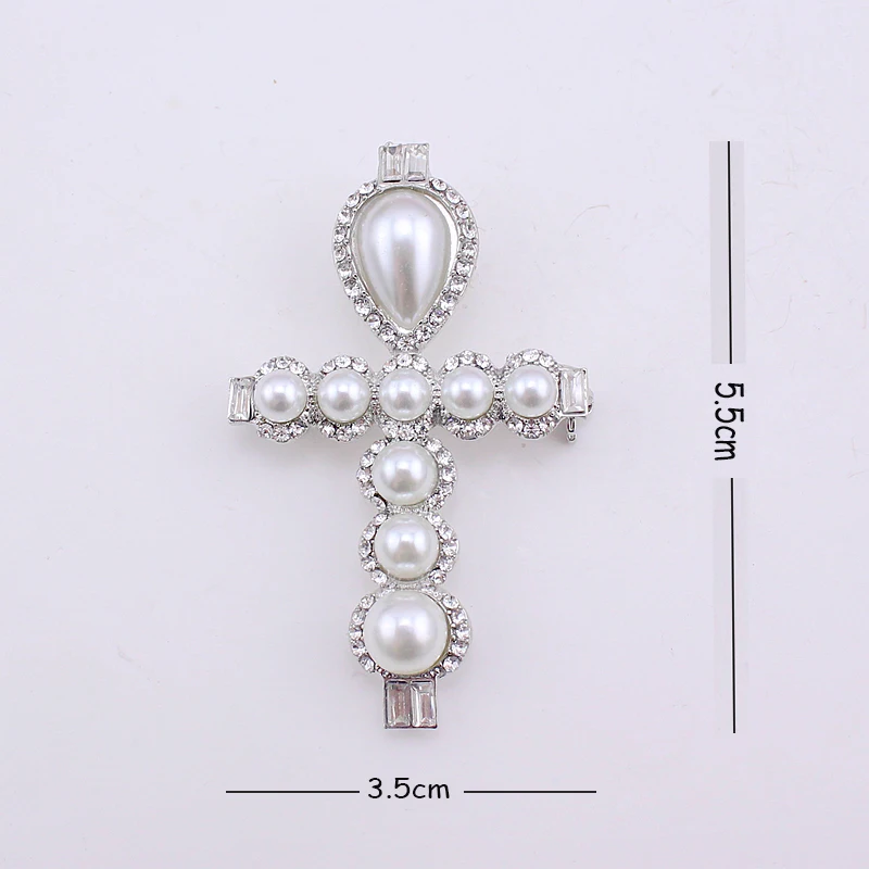 TANGTANG Cross Brooch Pearl Rhinestone Brooch Pin For Women Crystal Jewelry Pins Believe in Jesus Christian Gift Good Quality