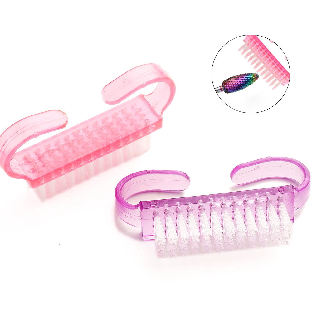 10 Pc Acrylic Pink Purple Clean Nail Brush Manicure Pedicure Soft Remove Dust Plastic Cleaning Nail Brushes File Tools Set