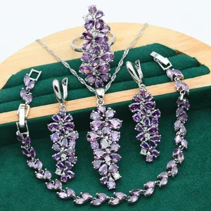 Mới màu xanh lá cây Oliva tím Topazio 925 Bộ đồ trang sức bạc cho vòng tay nữ 8 Bán hàng chính Verde Oliva Set - 3