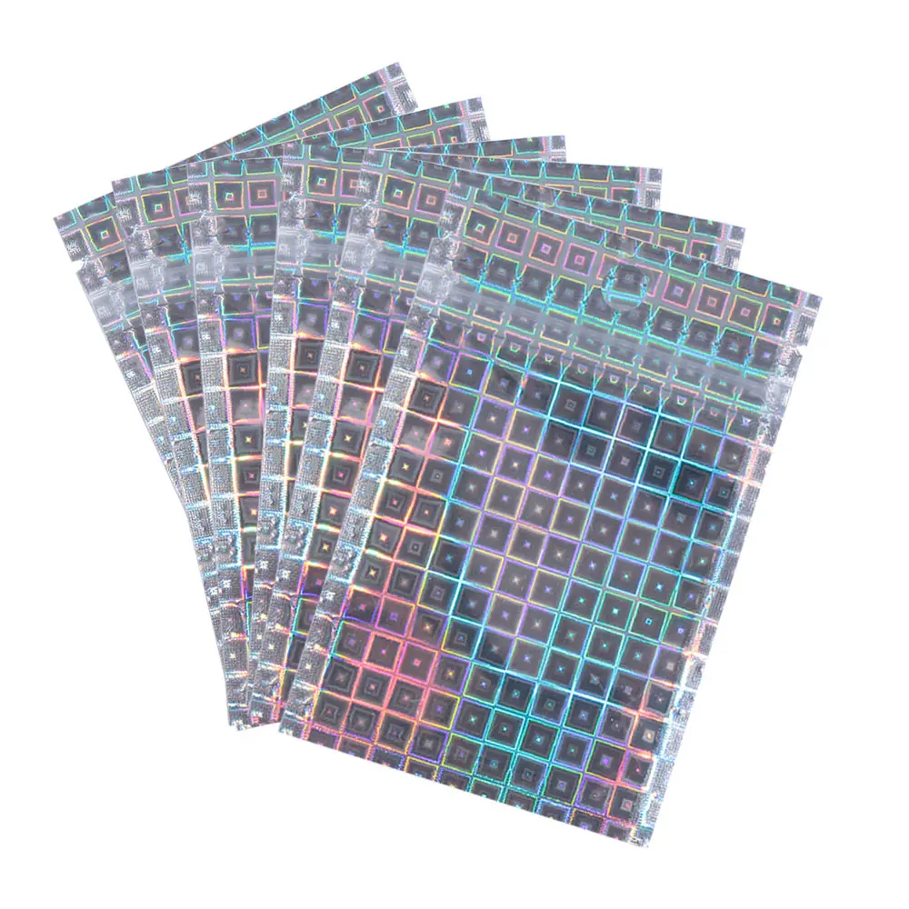 10Pcs Iridescent Zip lock Bags Pouches Cosmetic Plastic Laser Kitchen StoreageBags Holographic Makeup Bags Hologram Zipper Bags