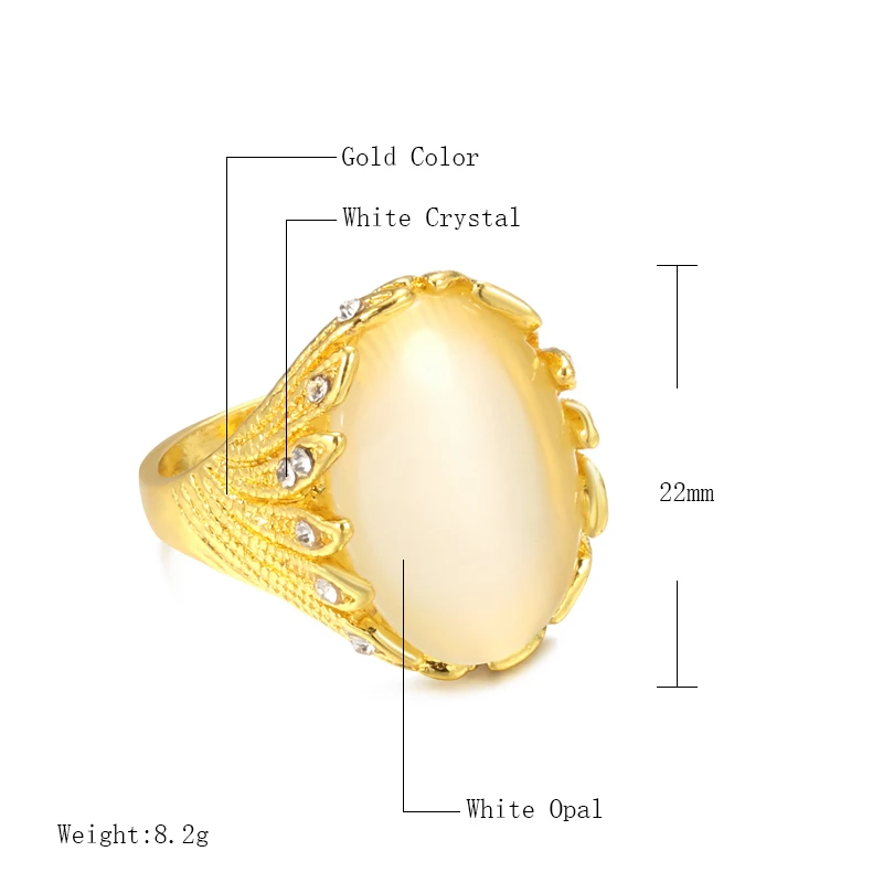 Kinel Hot Oval Opal Rings For Women Fashion Gold Color Vintage Jewelry Crystal Petals Ring Boho Ethnic Wedding Jewelry