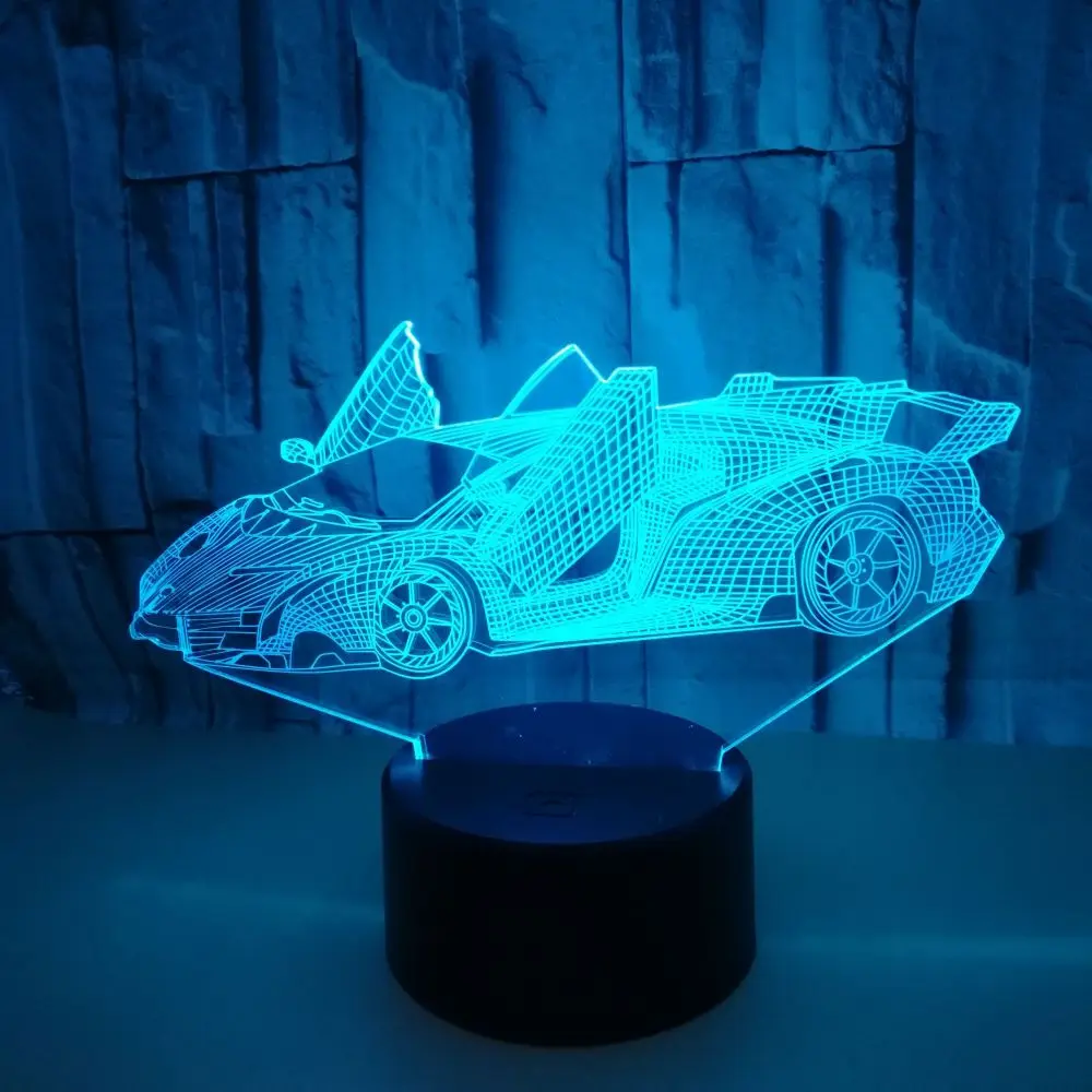 Sport Car 3D Table Lamp Colorful LED Nightlight Model Touch Atmosphere Lamp for Fans Bedroom Decor Child Christmas Gift