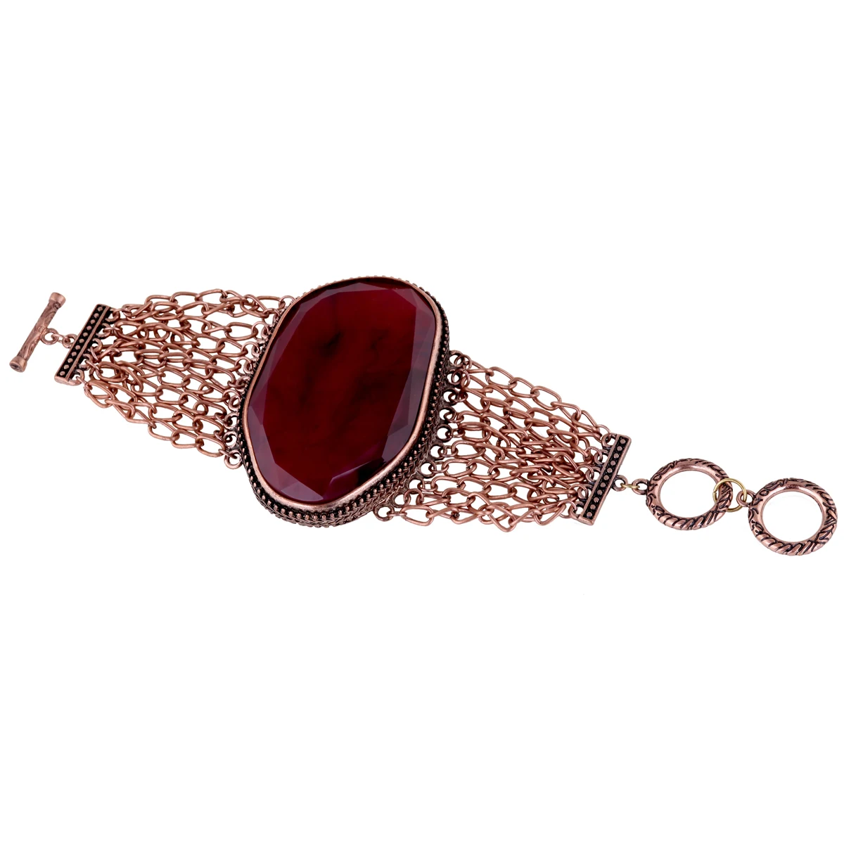 HAHA&TOTO Fashion Vintage Chains Bracelet Bangle Antique Red Copper Plated Inlaid Big Resin Stone Statement Bracelets for Women