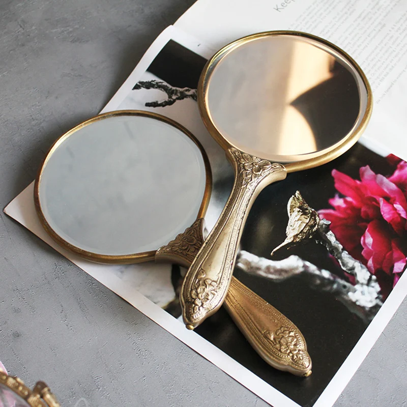 

Nordic Style Mirror зеркало Creative Decoration Light Luxury Lovely Handmade Brass Round Hand-held Carved Vanity Mirrors