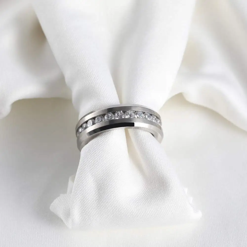 Tigrade 6/7/8mm Titanium Rings For Men Women Silver Color Cubic Zirconia Wedding Band Engagement Ring Couple Ring anillo mujer