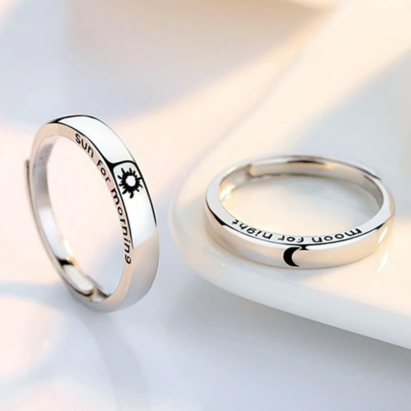 1 Pair Sun Moon Lovers Rings Set Couple Promise Wedding Bands Men Women Jewelry Valentine's Day Gifts