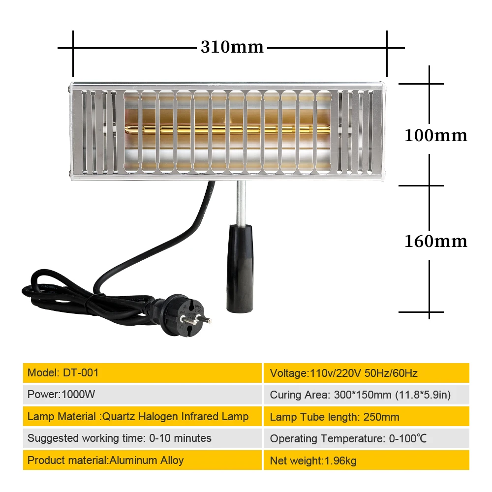 1000W krátké vlny tepelné záření líčit vytvrzení lampa tělo auto líčit lampa bankovnictví solární filmovat kapesní elektrický tepelné záření ohřívač lampa