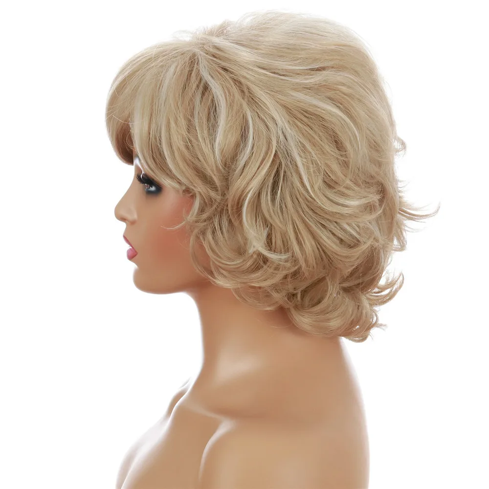 Short Blonde Nature Wavy Synthetic Wig Heat Resistant Fiber Wig With Bang Nature Looking Wig For Women Daily Party Use