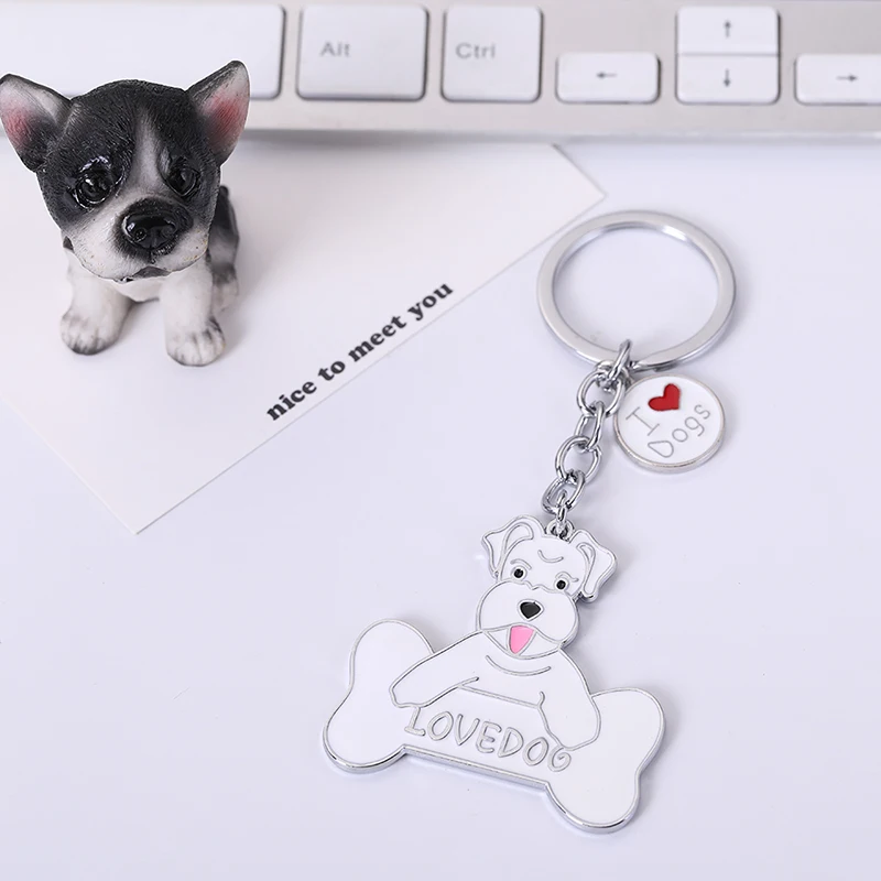 Fashion Schnauzer key ring car keychain black and white gray metal keychain animal metal charm men\'s jewelry couple gift