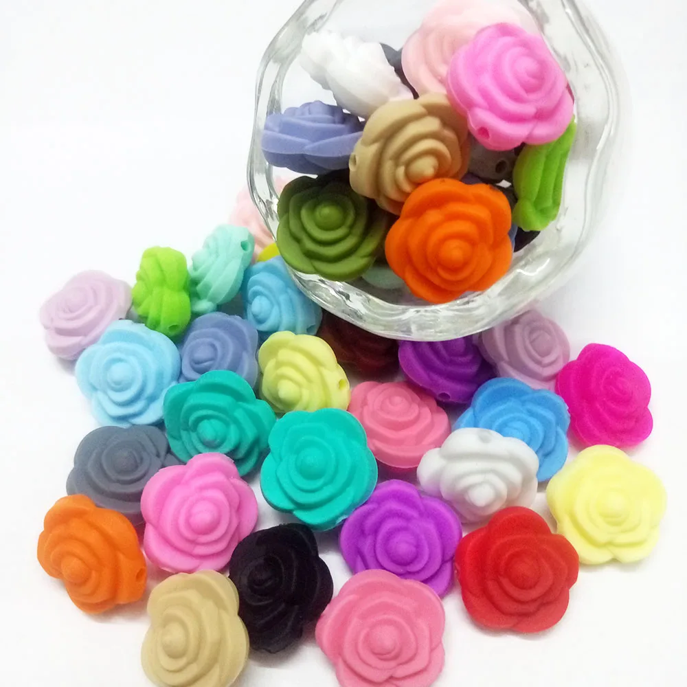 Joepada 10 sztuk/partia Mini Rose Flower silikonowe koraliki BPA bezpłatne dla DIY dziecko ząbkowanie biżuteria naszyjnik akcesoria zabawki...