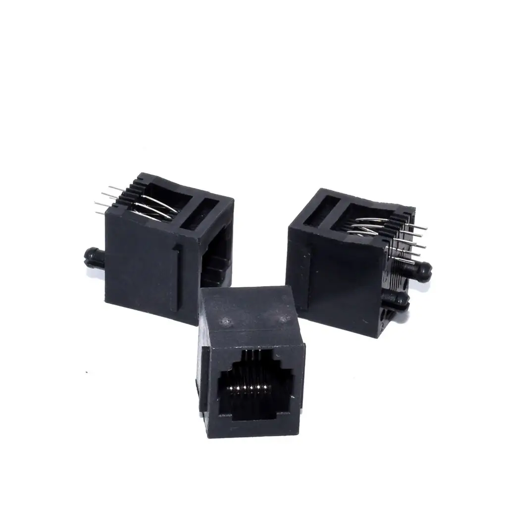 50pcs RJ11 socket 52-6P6C seat RJ12 phone jack female 6-core crystal head 180 degrees vertical