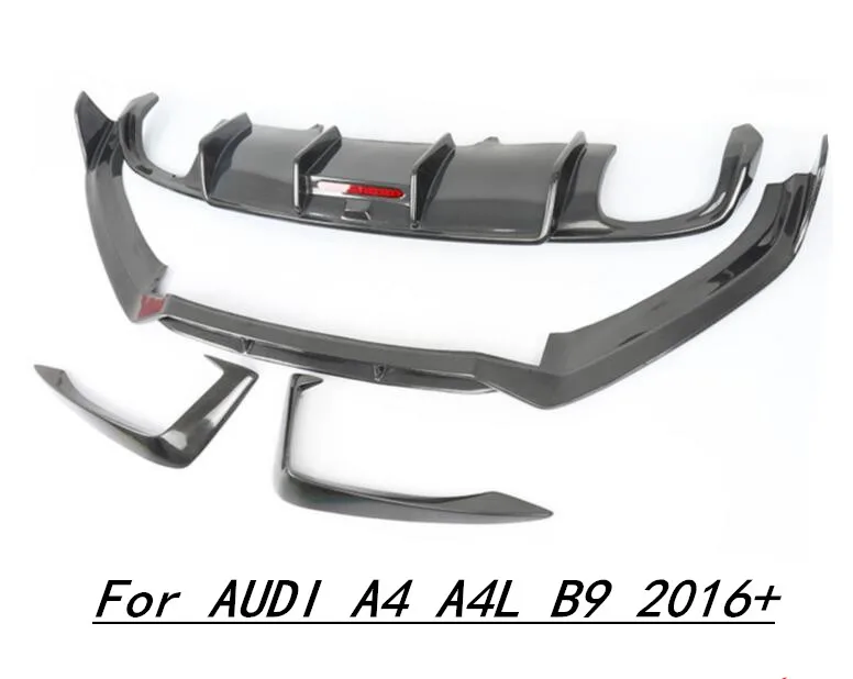 Car Carbon Fiber Front +Rear Bumper Lip Spoiler Auto Car Diffuser Fits For AUDI A4 A4L B9 2016 2017 2018 2019