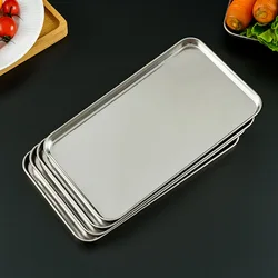 Stainless Steel Rectangle Food Storage Trays Steamed Sausage BBQ Roast Fish Plates Kitchen Bread Pastry Baking Dish Fruit Pans