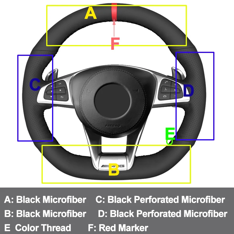 Hand Sewing Car Steering Wheel Cover Wrap For Mercedes Benz AMG GT C190 R190 A45 W176 C63 S W205 2014-2020 Auto Car Protector