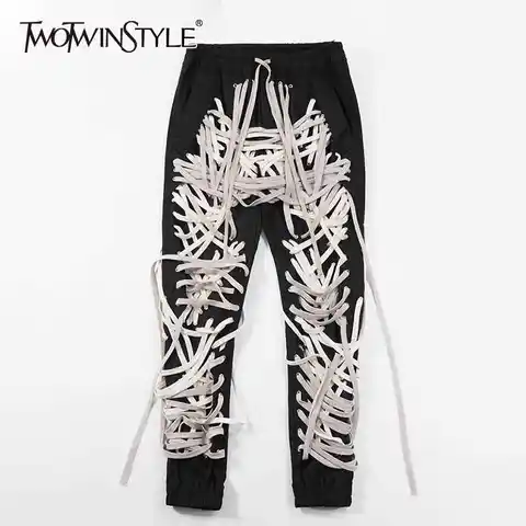 High Waist Patchwork Slim Trousers Women TWOTWINSTYLE