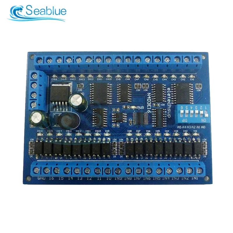 16 in 16 Out RS485 Remote Control Switch PLC IO Expansion Board Modbus RTU Module Board Only / With DIN Rail Shell DC 12V 24V