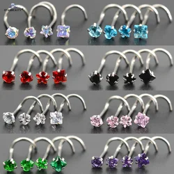 4Pcs/Set 20G Rod Trending 3mm Heart Round Square Star Nose Piercing Nose Labret Stud Crystal Nostril Piercing Lip Ring Jewelry