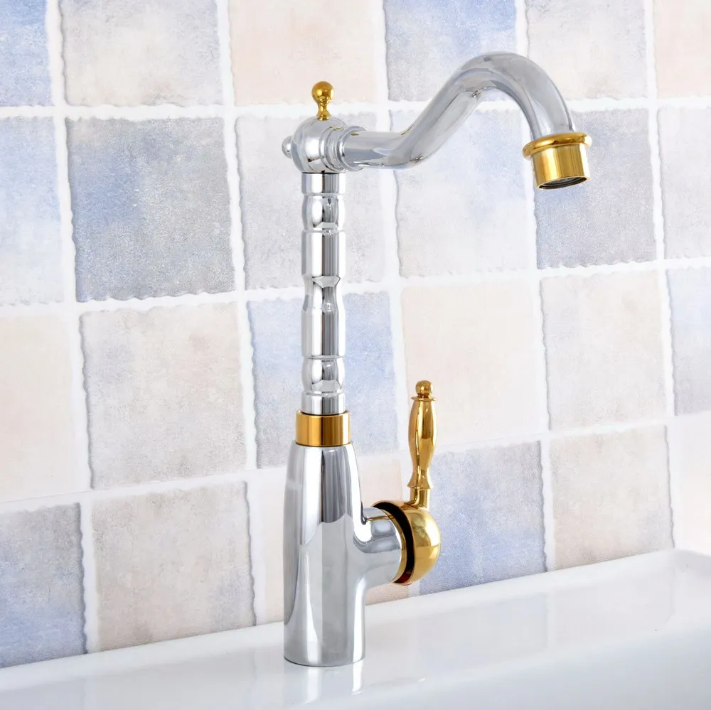 

Basin Faucets Gold Silver Bathroom Deck Mounted Single Handle Single Hole WC Bathroom Faucet Brass Hot and Cold Tap Nsf815