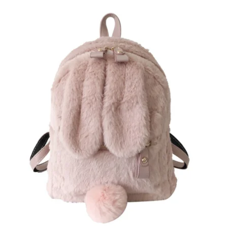 Mochila con Orejas de conejo peludas para mujer, bolso de hombro bonito, Mini mochila escolar de felpa peluda y esponjosa, bolsa de viaje de invierno