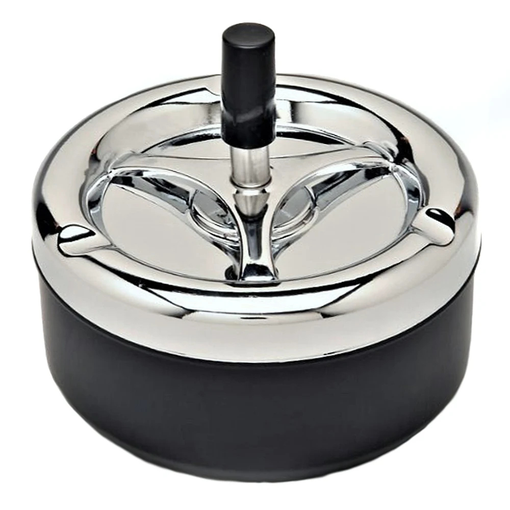 

NOCM-Round Push Down Cigarette Ashtray with Spinning Tray, Black