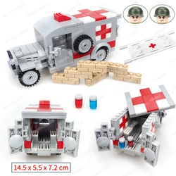 Military WW2 War Logistics Ambulance Building Block Moc Save Figures Soldier Vehicle Model Scenes Child Christmas Gifts Boy Toys