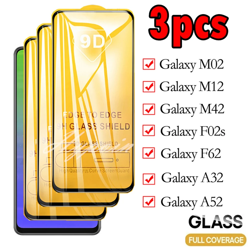 9D Protective Glass For Samsung Galaxy M42 F62 A32 A52 Full Cover Screen Protector For samsung M12 M02 F02s gelaksi M 42 Premium