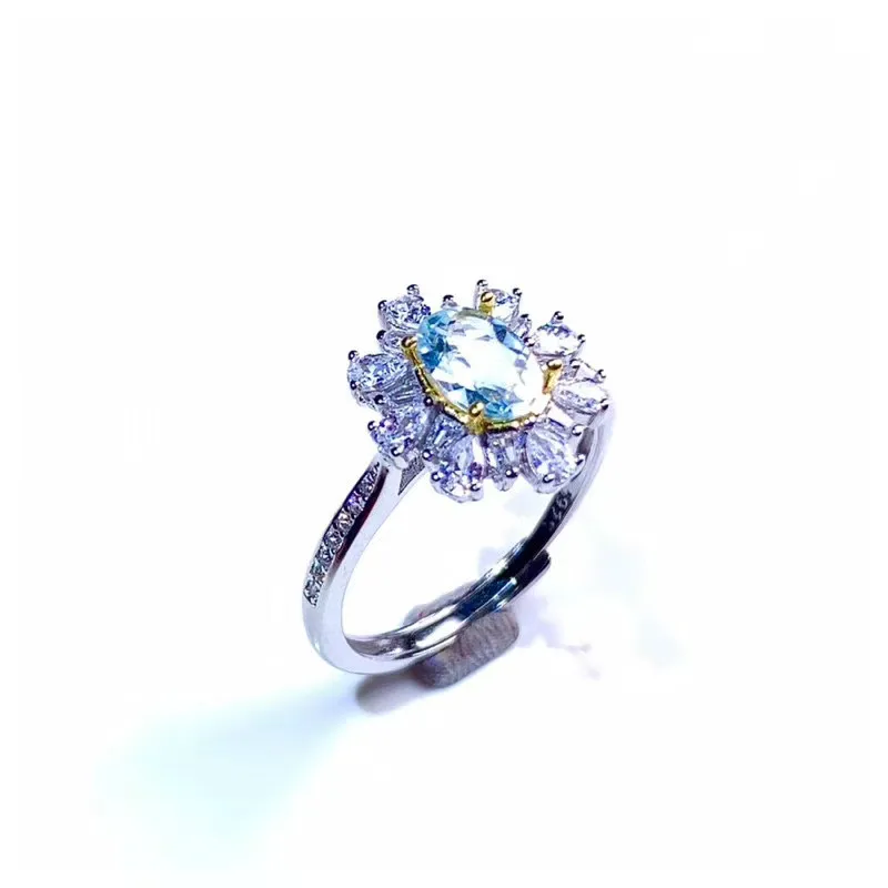 

Jewelry Natural Aquamarine Ring for Party 5*7mm Emerald Cut Natural Aquamarine Silver Ring 925 Silver Aquamarine Jewelry