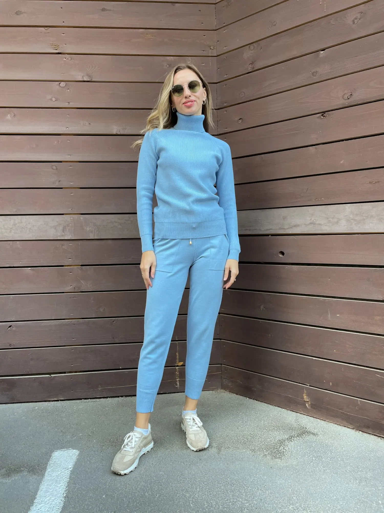 HLBCBG Two Piece Set Women Knit Sport Suits Thick Warm Turtleneck Women Sweater + Drawstring Harem Pants Winter Jogging Outfits