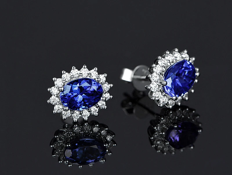 YANHUI Luxury Simulation Blue Sapphire 100% Original 925 Silver Needle Earrings Princess Diana Royal  Crown Wedding Jewelry