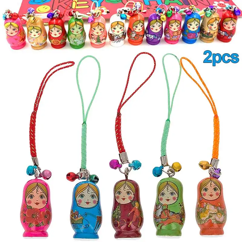 2/12pcs Fashion Jewelry Drip Charm Key Chains Wood Matryoshka Russian Dolls Key Rings Keychains Decorative Gifts