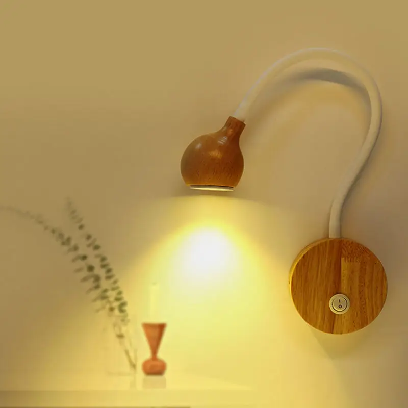 Nordic wood Wall light With Switch 5w led  free turn Adjustable bedhead Bedside Reading Light for Bedroom Decoration
