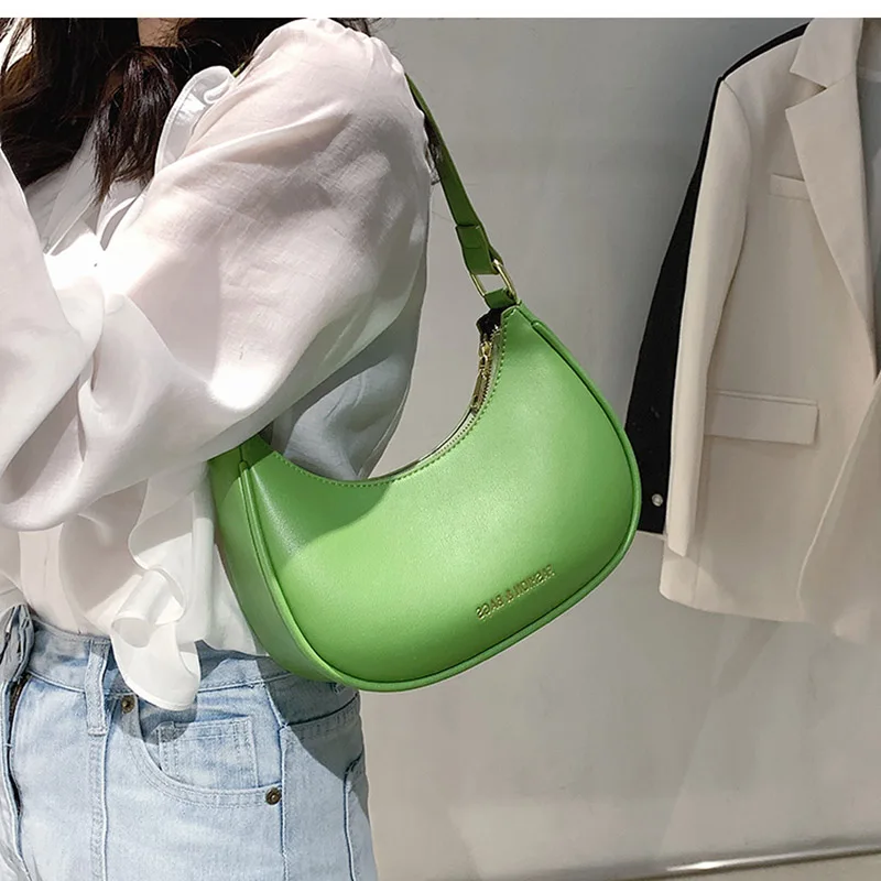 Simple Green Small Shoulder Underarm Bags for Women 2021 New High-quality PU Leather Handbag Female Luxury Brand Travel Tote Bag