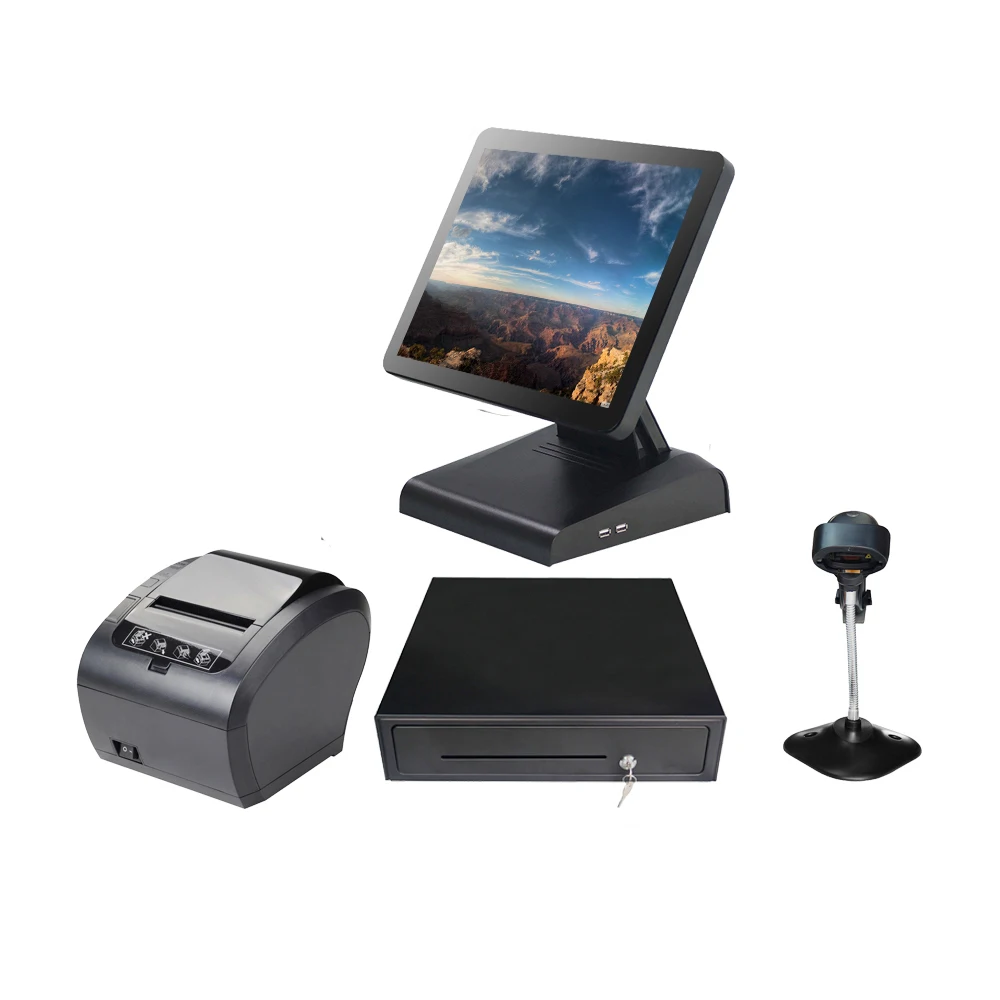 

Whole set POS System touch computer 15'' screen POS all in one Point of Sales POS terminal complete POS machine full set
