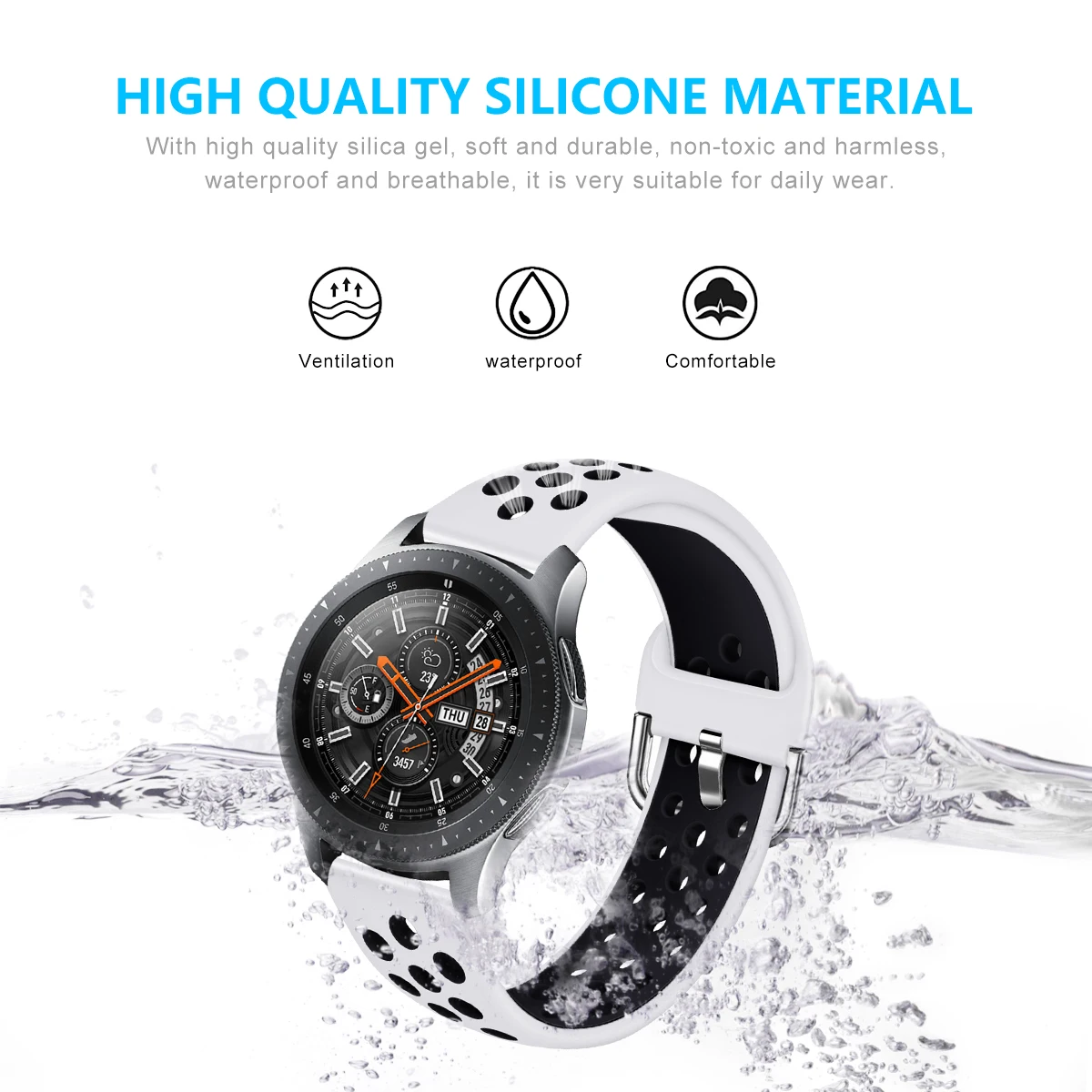 22mm Silicone Watchband for Samsung Galaxy Watch 46mm Replacement Bracelet Band Strap for SM-R800 Huawei GT 2 91002