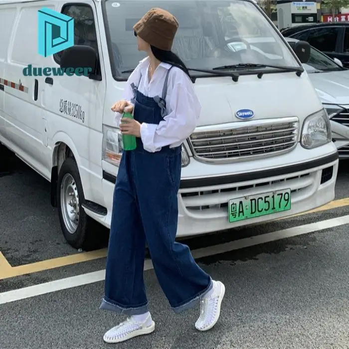 

DUEWEER Denim Jumpsuits Women Rompers Overalls Onesie Wide Leg Pants Jeans Playsuits Streetwear Vintage 2022 Women Clothing