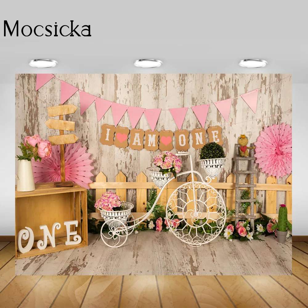Spring Floral Children One Birthday Photo Background Flower Wood Floor 1st Newborn Baby Birthday Cake Smash Backdrop Photography