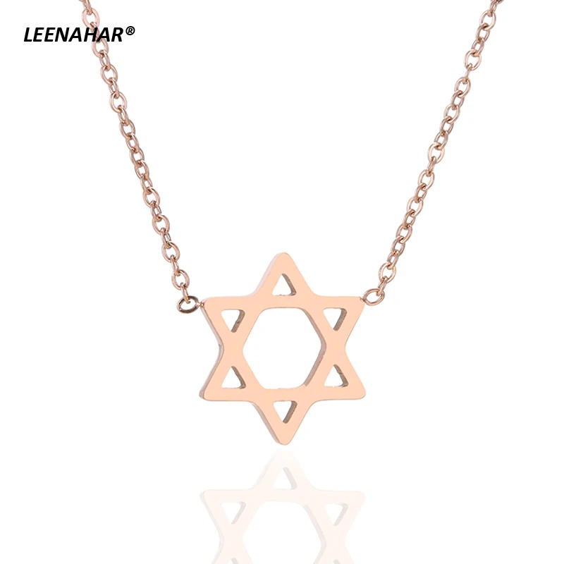 1PC Gold Plated Stainless Steel Jewish Star of David Necklace Kabbalah Lucky Jewelry Birthday Gift for Girlfriend Daughter