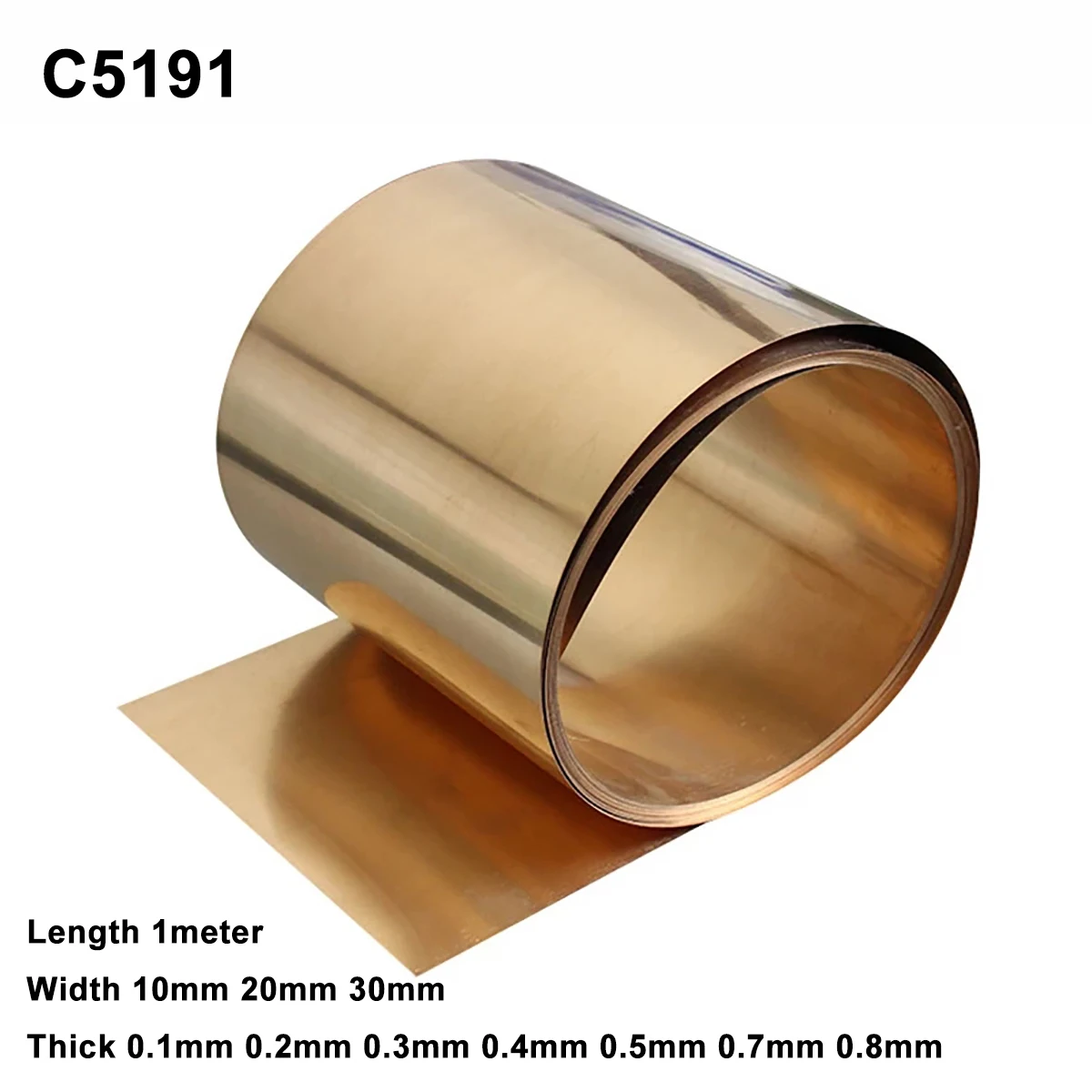 1Meter C5191 Phosphor-Copper Bronze Alloy Foil Phosphor Copper Strip Width 10/20/30mm Thickness 0.1-0.8mm DIY Material