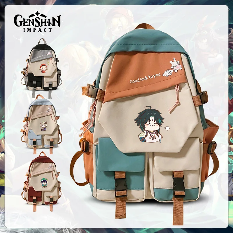 Genshin Impact Klee Venti Backpack Custom Canvas Shoulder Bag School Bag Teenager Boys Girls School Laptop Travel Rucksack Gift