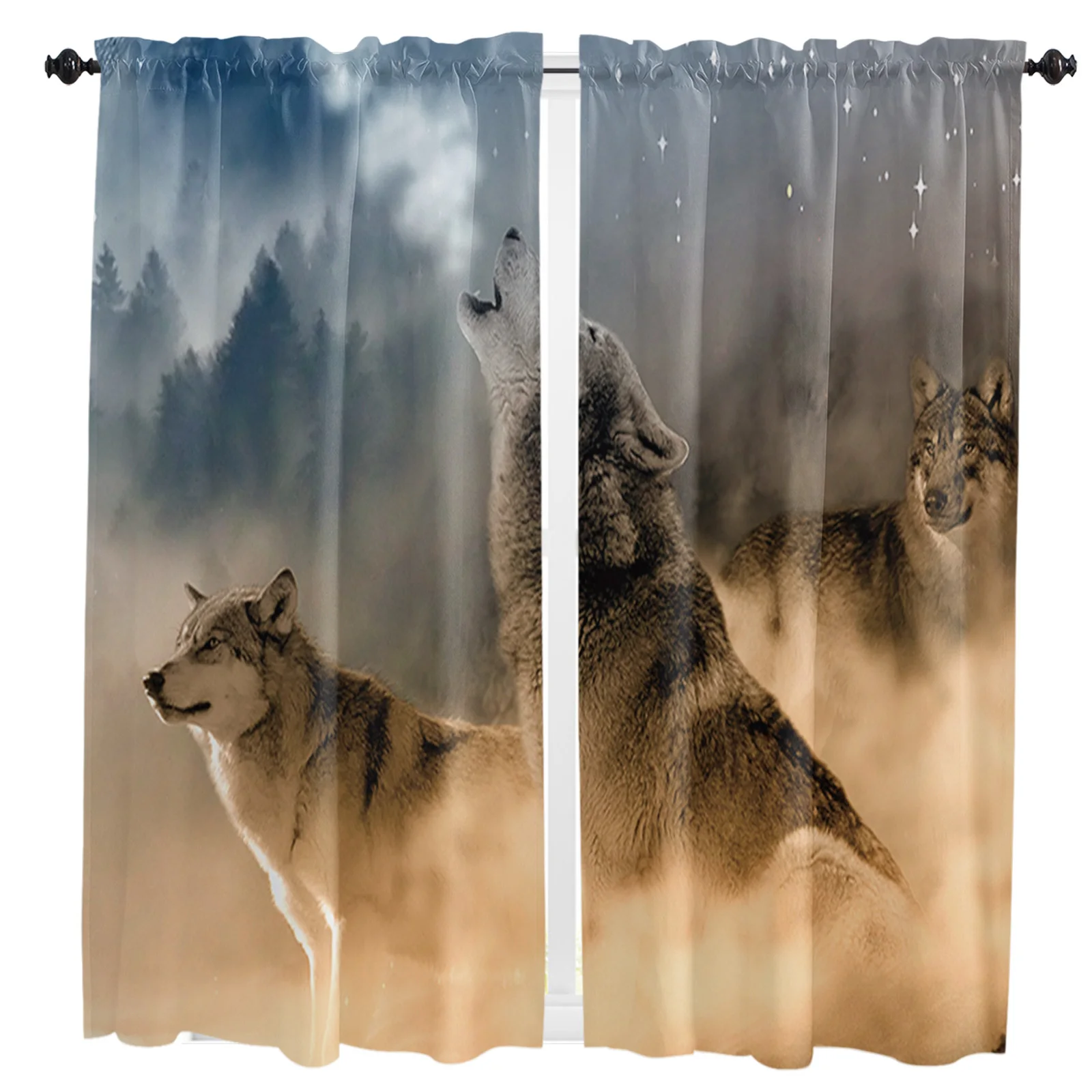 

Wolf Animal Moon Curtains For Living Room Bedroom Window Treatment Home Decoration Drapes Kitchen Curtain