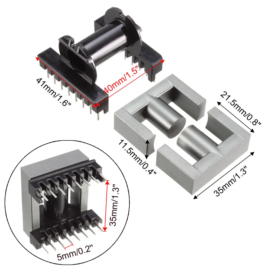 2Sets EC35 8 with 8pin Transformer Bobbin PC40 Ferrite Core Horizontal Type 4 Ferrite Halves and 2 Bobbin for Color TV Monitor