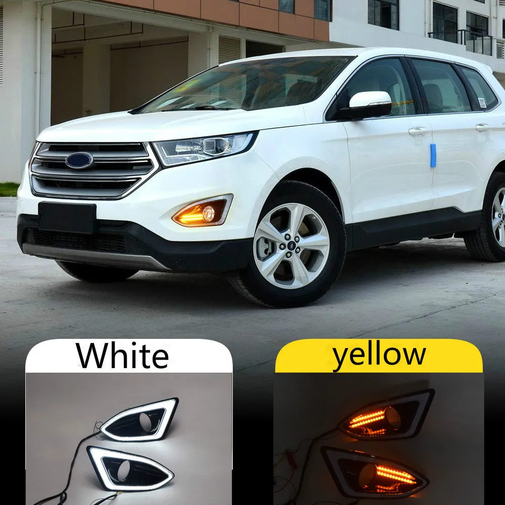 2Pcs LED DRL For Ford Edge 2015 2016 Daytime Running Light 12V Waterproof Yellow siganl Fog Lamp With Fog Lamp Hole