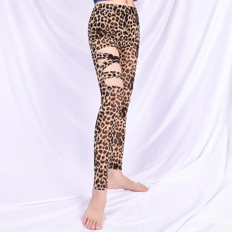 Leopard Print Leggings Belly Dance Pants Elastic High Waist Shaabi Trousers Training Thin Dance Accessories Yoga Tights